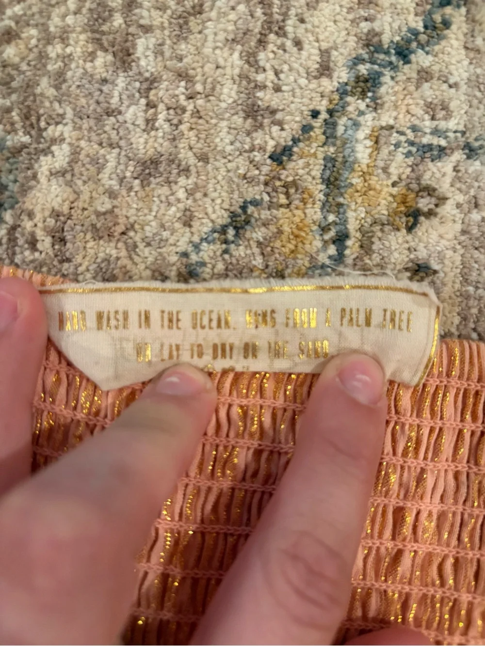 Jen's Pirate Booty Peachy Gold Shimmer Smocked Top - Picture 5 of 7